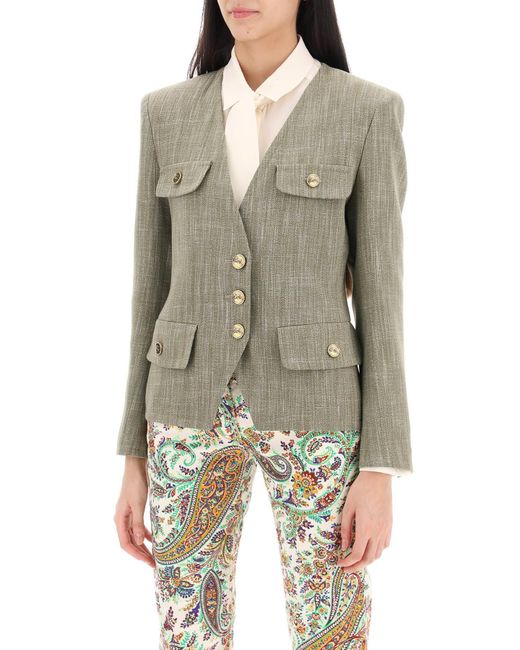 Etro Green V-Neck Single-Breasted Jacket
