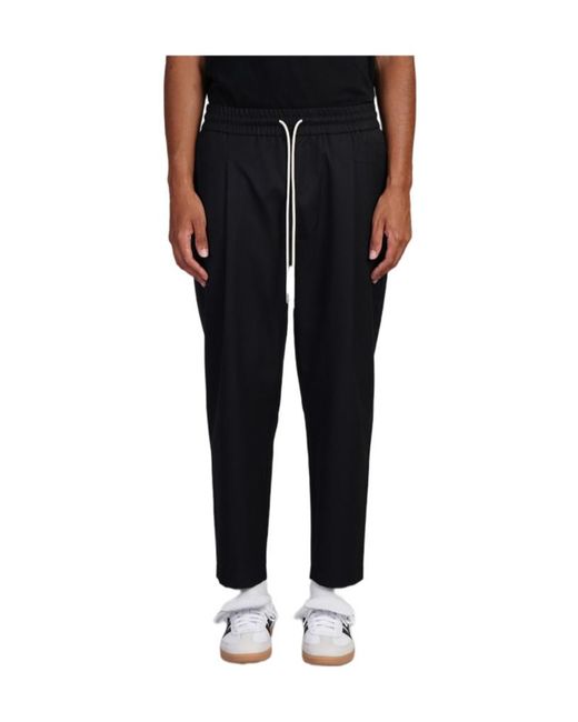 Drole de Monsieur Black Drawstring Twill Cropped Trousers for men