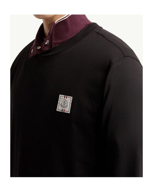 Moncler Black Tricolor Logo Long Sleeve Cotton T-Shirt for men