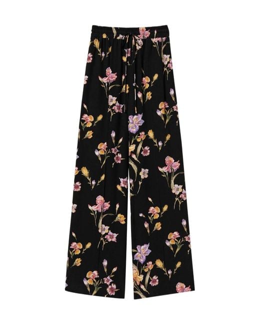 Twinset Black Allover Floral Printed Trousers