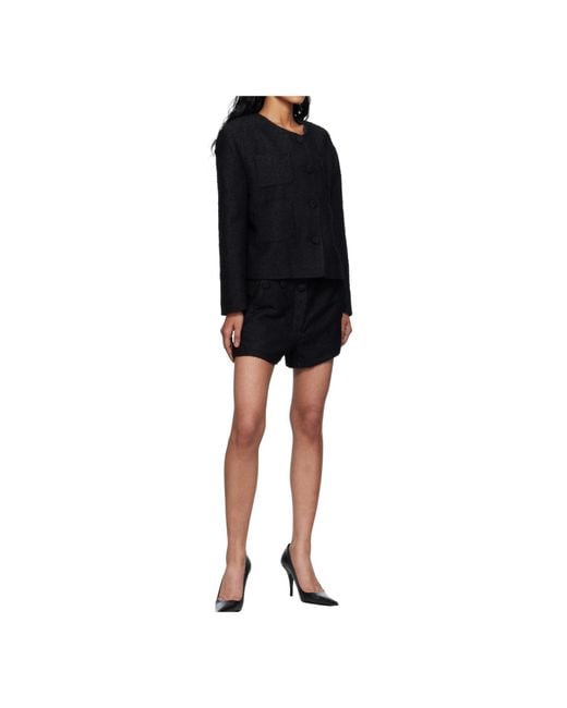 Pushbutton Black Collarless Tweed Jacket