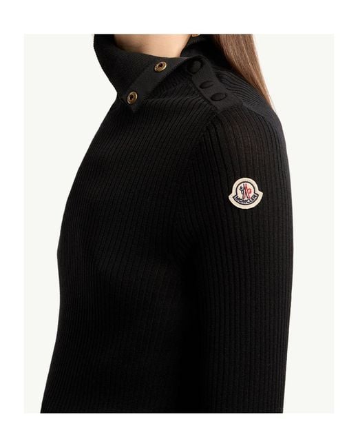 Moncler Black Ribbed Turtleneck Knitted Top