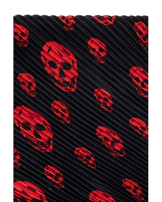 McQueen Red Pleated Skull-Print Scarf