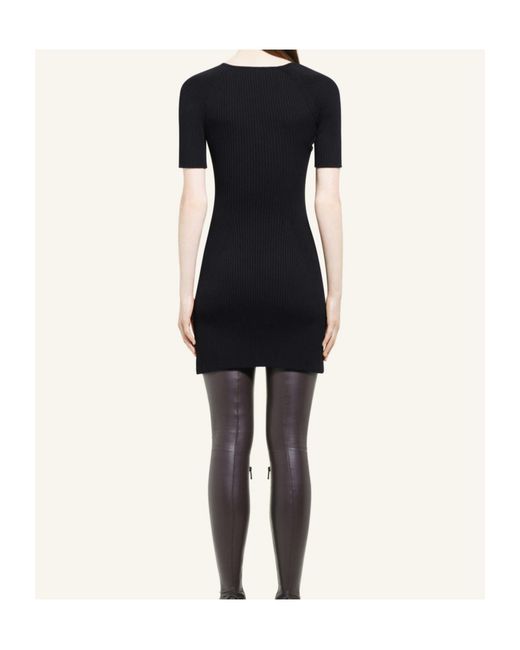 Courreges Black Courrèges Mini Slash Rib-Knit Flared Dress