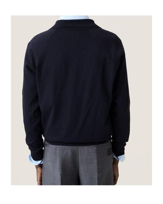 Miu Miu Blue Logo-Embroidered Polo Jumper