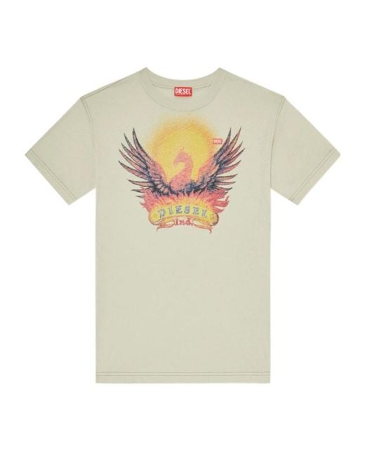 DIESEL White Phoenix-Print Cotton T-Shirt for men