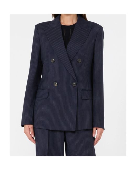 Max Mara Blue Plain-Weave Wool Double-Breasted Jacket