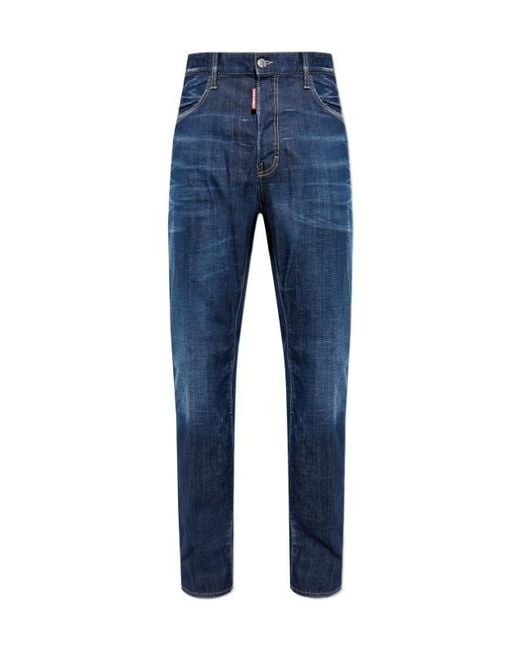 DSquared² Blue Logo Patch Straight-Leg Jeans for men