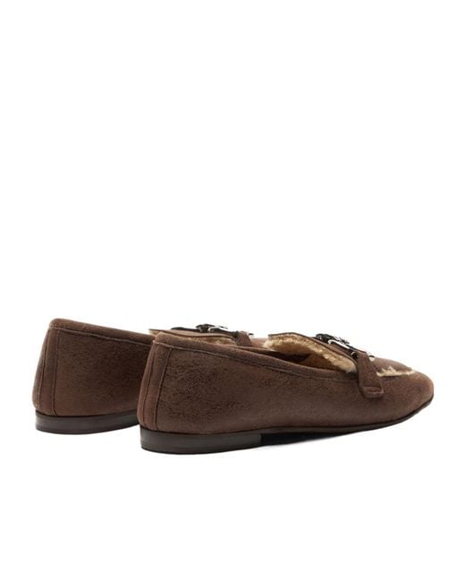 Casadei Brown Bufaland Chain Faux Fur Flat Shoes