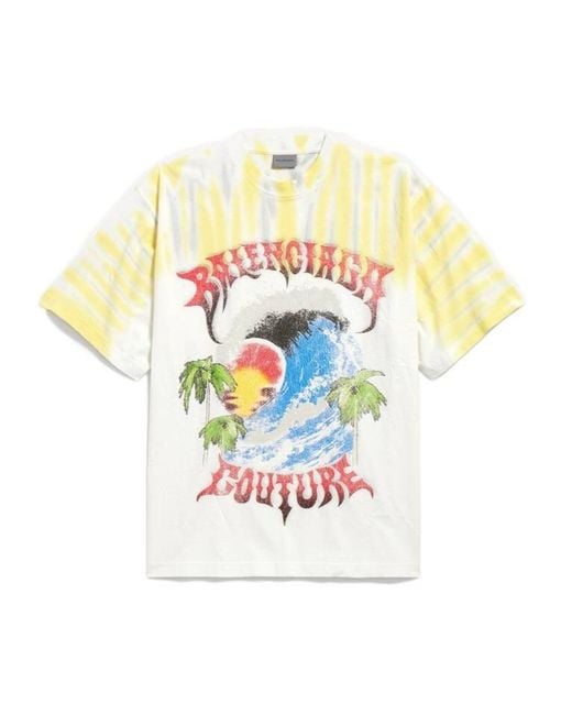 Balenciaga White Extreme Tie-Dye Print T-Shirt for men