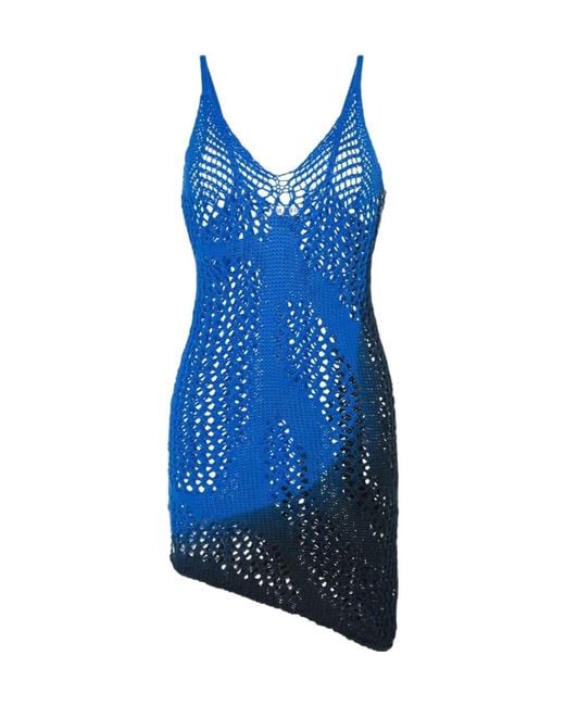 The Attico Blue The Sleeveless Open-Knit Midi Dress