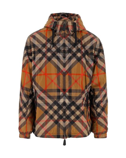 Burberry Brown Plaid Drawstring Hooded Jacket for men