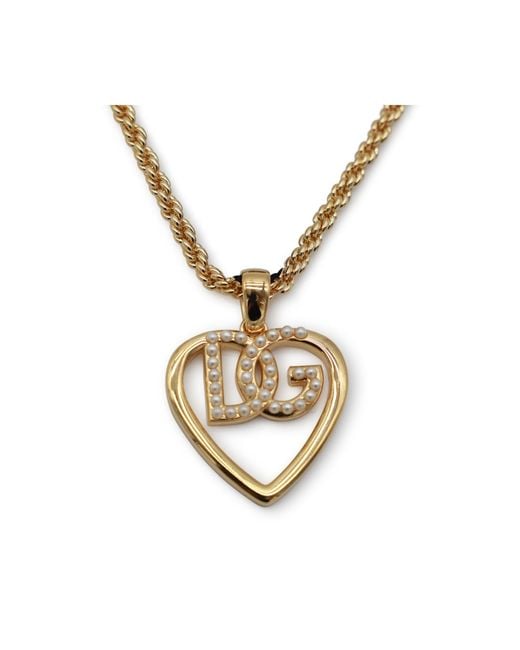 Dolce & Gabbana Metallic Dg Heart Embellished Necklace