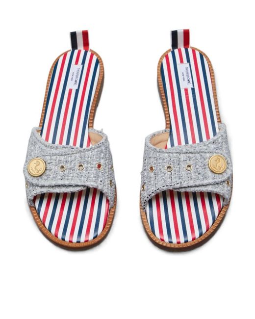 Thom Browne White Tweed Slip-On Sandals