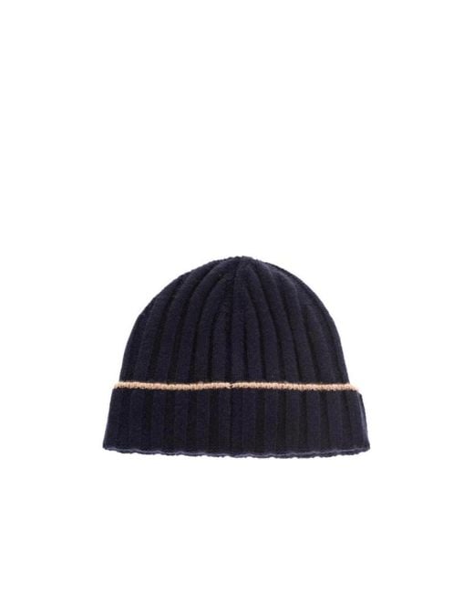 Brunello Cucinelli Blue Turn-Up Brim Ribbed Beanie for men