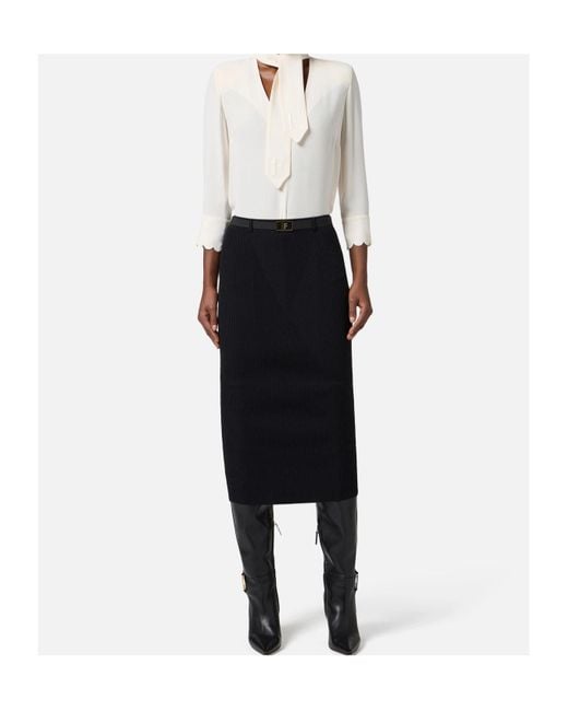 Elisabetta Franchi White Sash Belt Georgette Blouse
