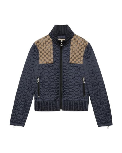 Gucci Blue Quilted Gg-Detail Jacket for men
