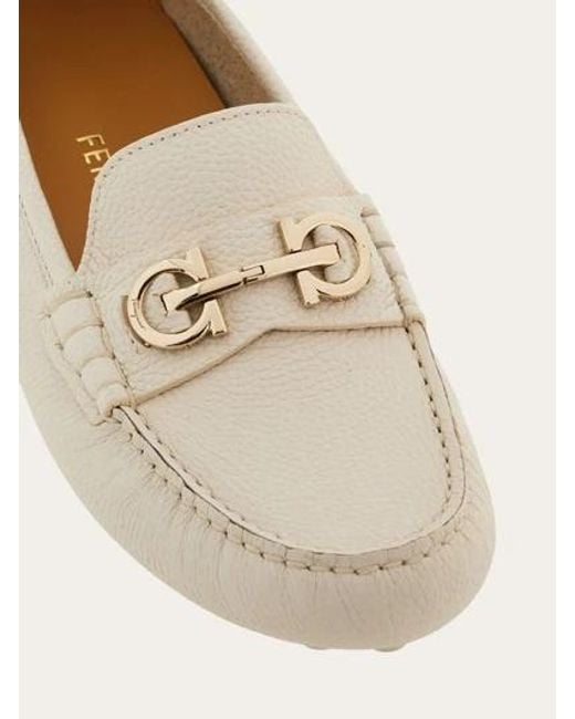 Ferragamo White Gancini Detailed Loafers