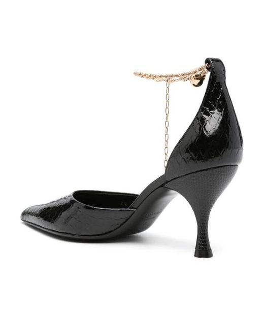Ferragamo Black Pointed Ankle Chain High Heels