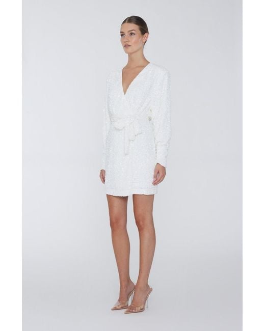 ROTATE BIRGER CHRISTENSEN White Sequined Mini Wrap Dress Dress