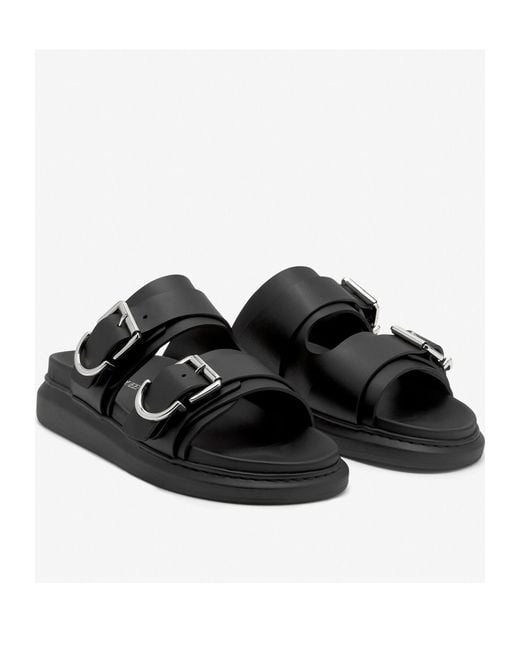 McQueen Black Hybrid Double Buckled Sandals for men