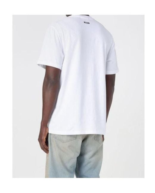 MSGM White Logo Printed Crewneck T-Shirt for men
