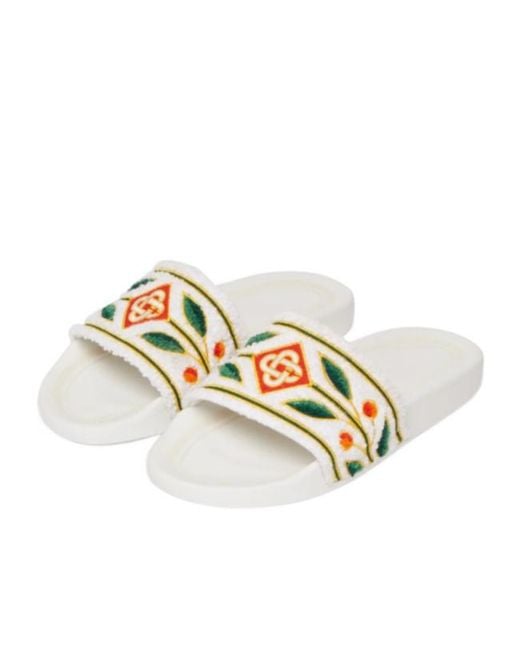Casablanca Metallic Floral-Embroidered Slides