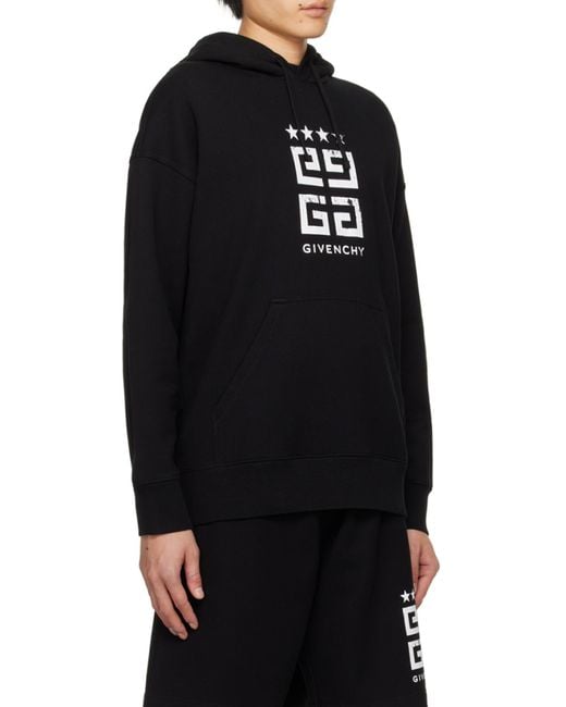 Givenchy Black Logo Printed Drawstring Hoodie for men