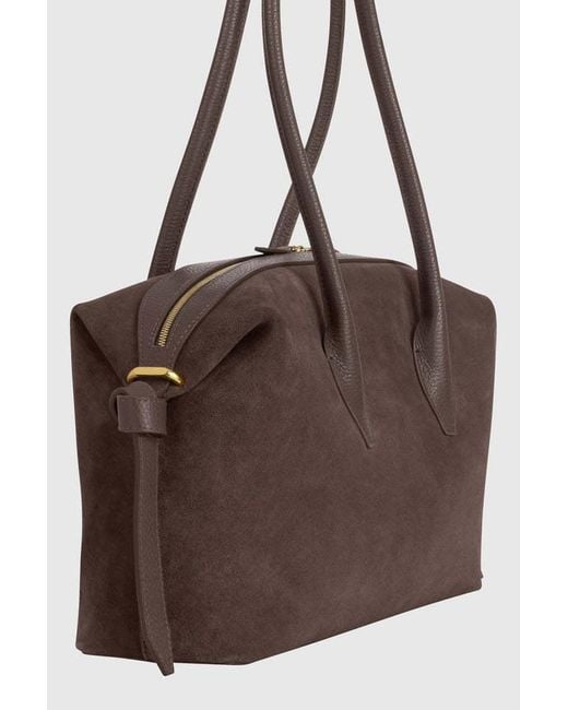 Yuzefi Brown Brioche Suede-Finish Tote Bag
