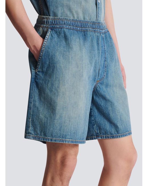 Balmain Blue Elastic-Waist Denim Shorts for men