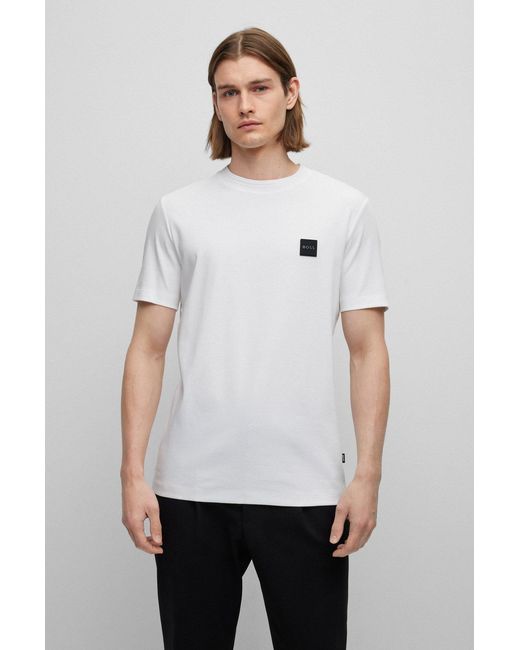 Boss White Logo-Appliqué Cotton T-Shirt for men