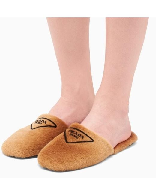 Prada Brown Pull-On Logo Slippers