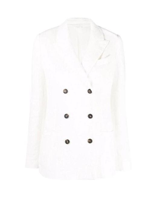 Brunello Cucinelli White Double Breasted Long-Sleeved Blazer