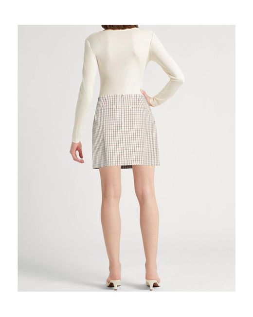 Tory Burch White Plaid Pattern Skirt