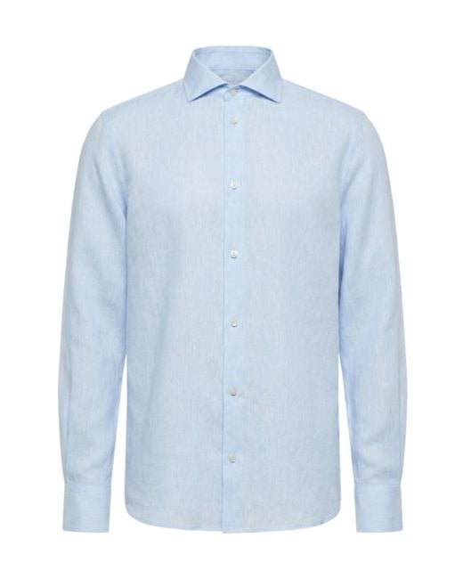 Peserico Blue Long-Sleeved Button-Up Shirt for men
