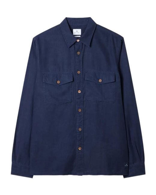 Paul Smith Blue Lyocell Pocket Shirt for men