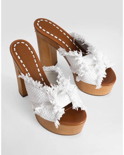 Dolce & Gabbana White Raffia Wedge Sandals