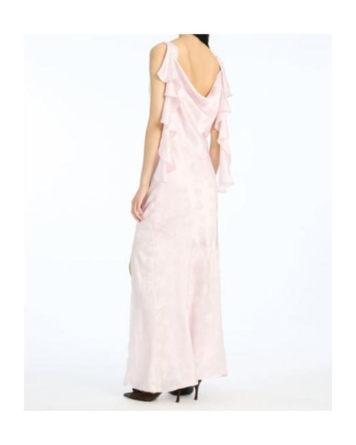ROTATE BIRGER CHRISTENSEN Pink Halter Neck Maxi Waterfall Dress