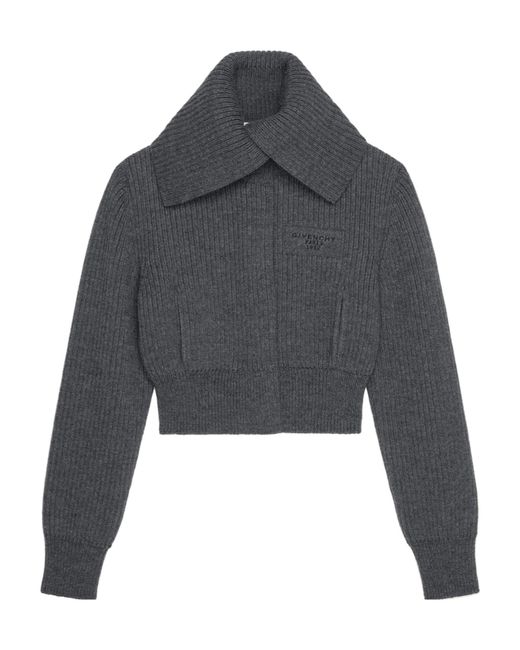 Givenchy Gray Maxi Stand-Up Collar Knitted Jacket