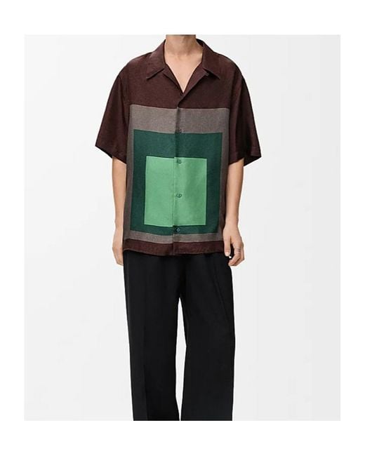 Loewe Green Anagram Embroidered Short Sleeved Shirt for men