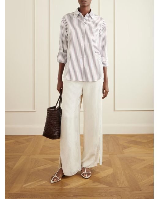 Theory White Striped Woven Wide-Leg Pants