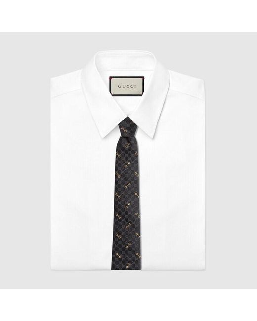 Gucci White Horsebit Embroidered Tie for men