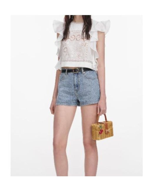 Self-Portrait Blue Lace-Detail Ruffled Cropped Top
