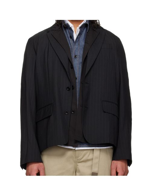 Sacai Blue Pinstriped Button Jacket for men