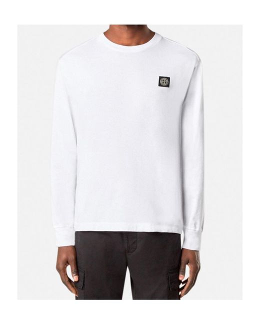 Stone Island White Slim Fit Long Sleeve T-Shirt With Compass Patch for men