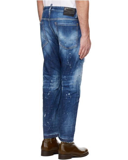 DSquared² Blue Medium Ripped Wash Bro Jeans for men