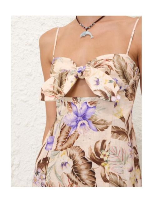 Zimmermann Natural Coco Tie Front Midi Dress
