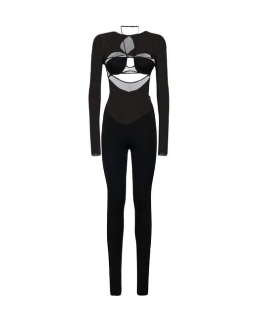 Nensi Dojaka Black Tulle Cutout Jumpsuit