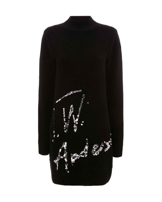 J.W. Anderson Black Sequins-Logo Knitted Minidress