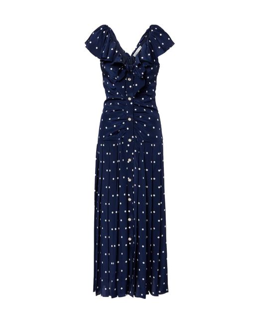 Alessandra Rich Blue Polka-Dot Ruffled Silk Midi Dress